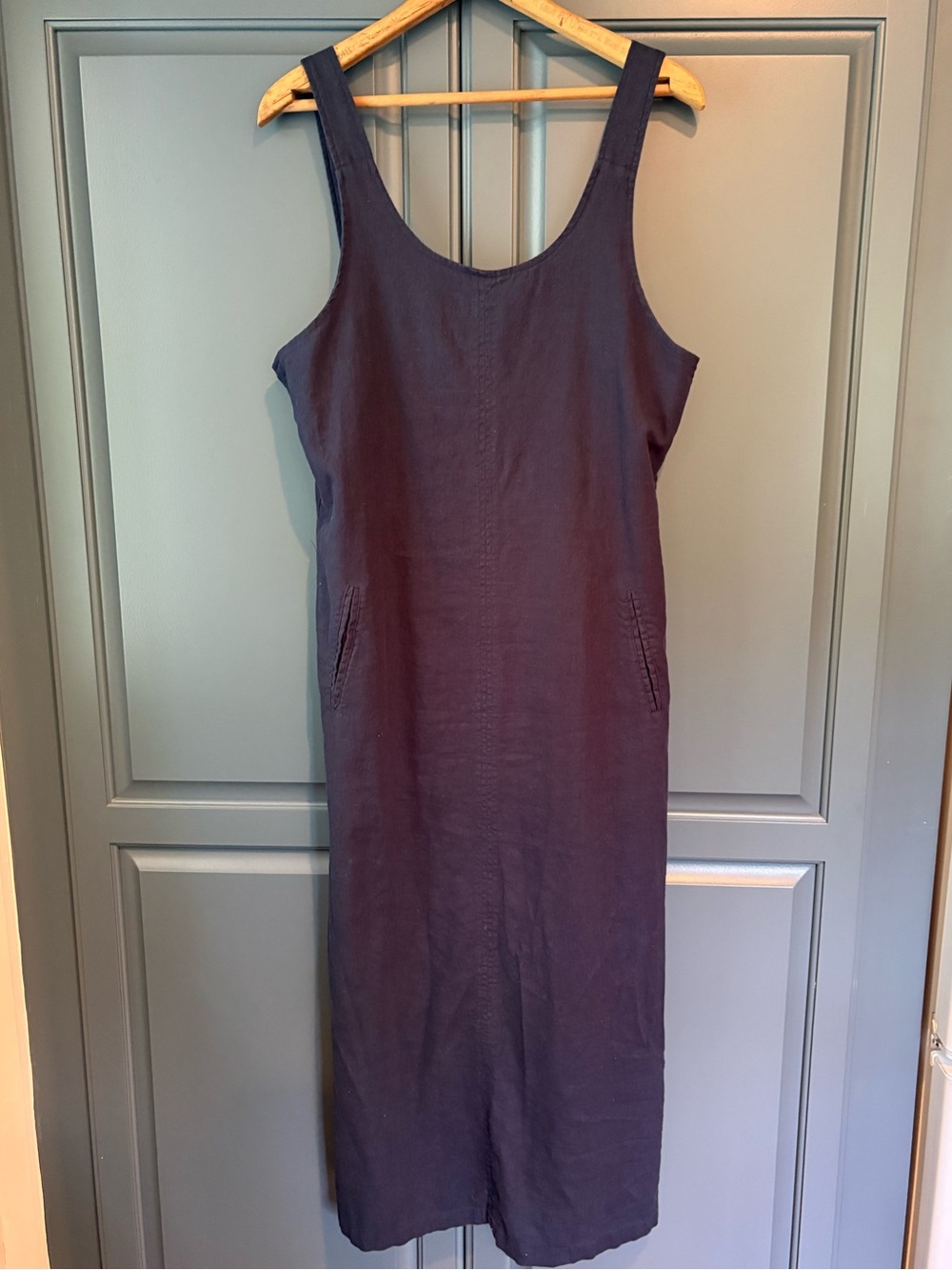 Vintage navy linen and cotton maxi jumper dress